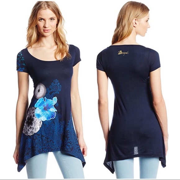 Desigual Tops - •DESIGUAL• Navy Alacant Mandala Appliqué Tunic Tee